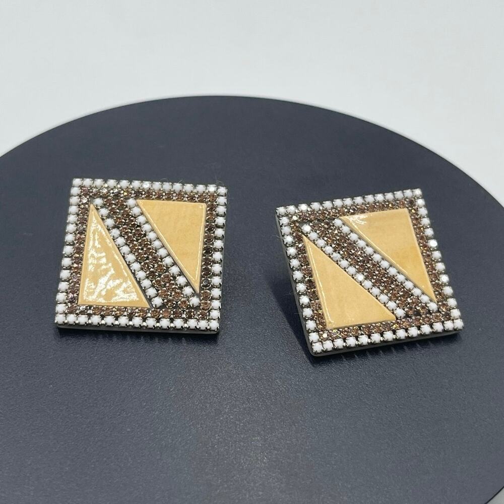 Roxanne Assoulin Rhinestone‎ cream enamel white bead vintage designer